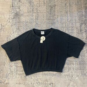 Aerie Offline Black Waffle Cropped T-Shirt Size M